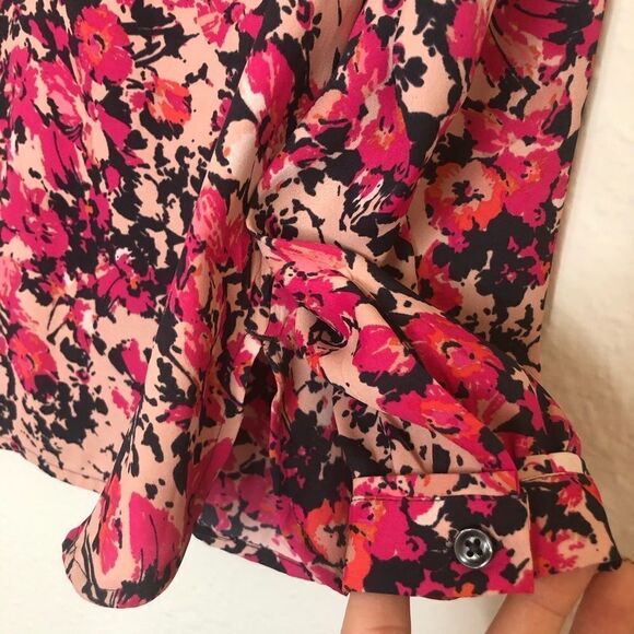 Ann Taylor LOFT Floral Long Sleeves Half-Button Down Blouse Size XXSP - Picture 4 of 7